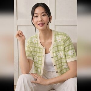 Northern Reflections Cardigan Vintage Button Knit Cotton Hand Embroidered Daisy